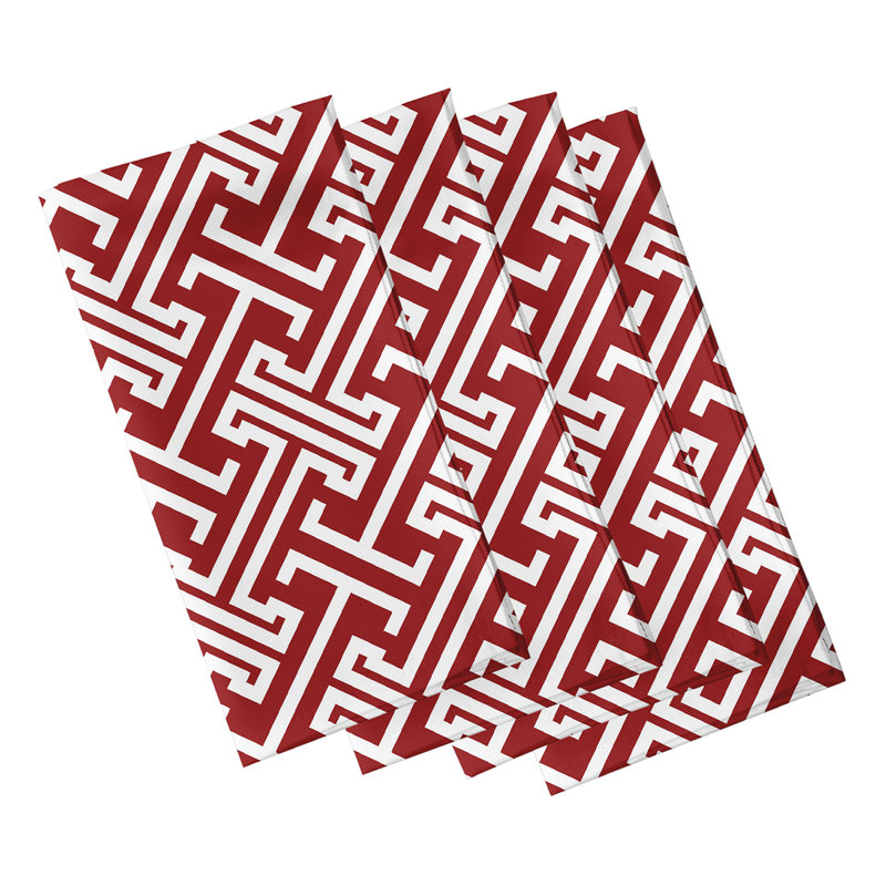 Larah Polyester Geometric Square Napkin, Red