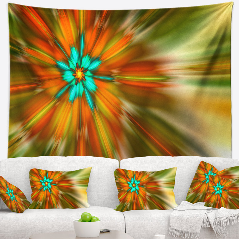 Tapisserie abstraite abstraite tournante à fleurs fractales, H 68 po x l 80 po