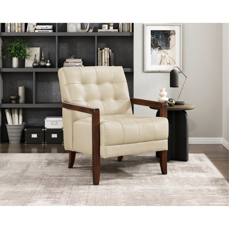 Fauteuil d'appoint en cuir beige avec dossier pliable et détails de fauteuil contemporain, Beige