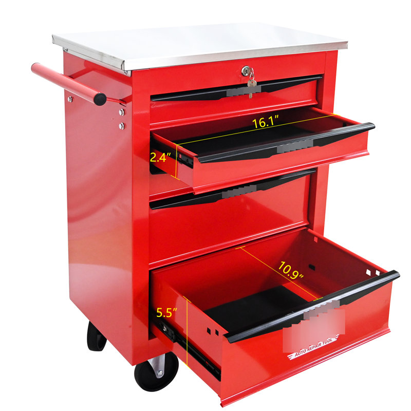 Chariot à outils multi-usages à 6 tiroirs avec roues, noir et bleu, amovible, 4 volants 2 freins de stationnement, roulement pour atelier garage entrepôt 5 rouge et noir multifonctionnel, verrouillable,