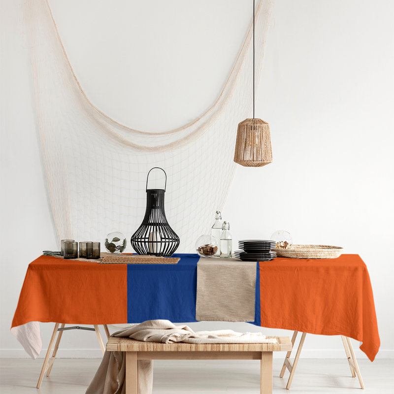 Chemin de table New York, Orange / bleu royal / orange, 90 po x 16 po, Mélange de coton