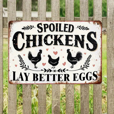 Funny Farmhouse Metal Wall Decor - "Spoiled Chickens Lay Better Eggs" Humorous Chicken Metal Posters Tin Sign Home Wall Art Decor Metal Signs 12" x 8"