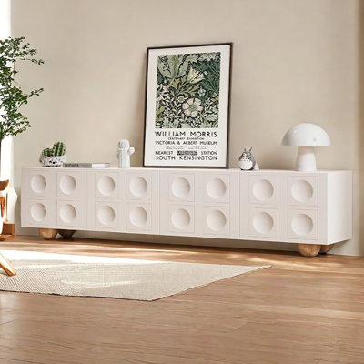 Creamy white simple solid wood TV cabinet