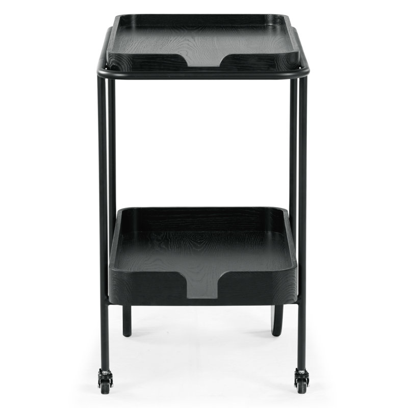 Malek Wood 2 Shelf Bar Cart, Black