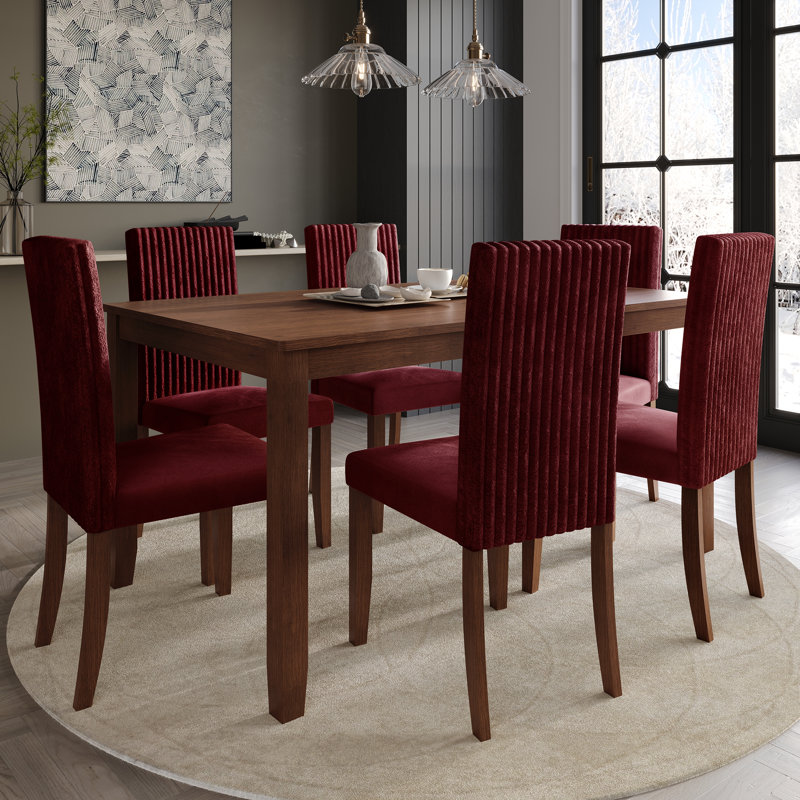 Ensemble repas, 7 pièces : table, 6 chaises, Rouge