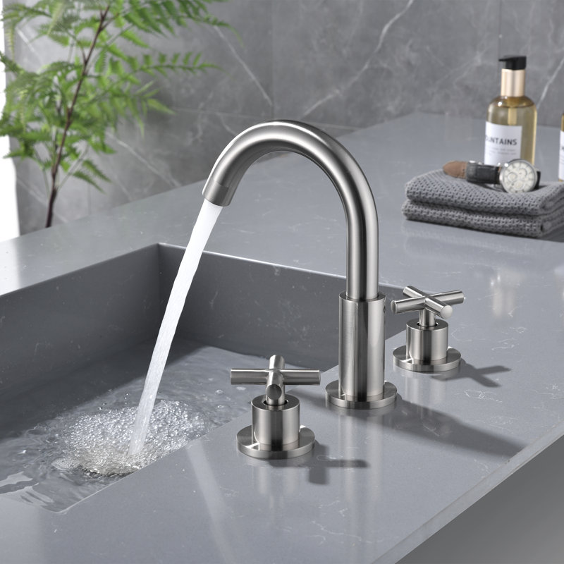 8 Inch 3-Hole Widespread Bathroom Faucet, 2-Handle Bathroom Sink Faucet, Drain Assembly Not Included, Brushed Nickel