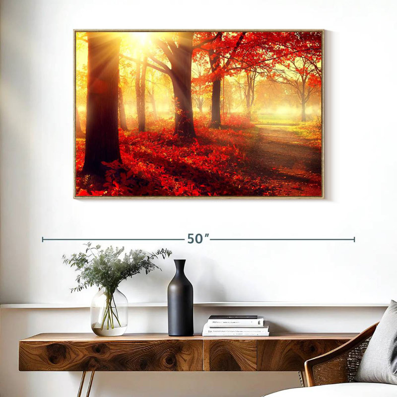 Forêt rouge vif, Cadre flottant en bois naturel, 40 po x 27 po