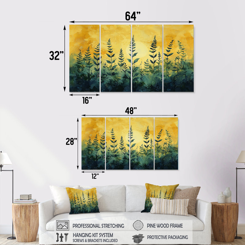 Herbes au soleil de l'été V - Art mural herbes florales - décoration murale traditionnelle, H 28 po x l 48 po, 4
