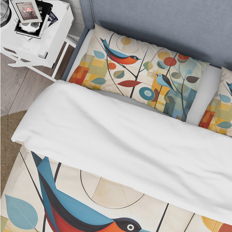Green Mid Century Mod Nature III - Abstract Midcentury Duvet Cover Set, King Duvet Cover + 2 King Shams