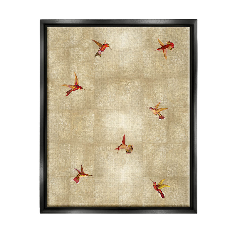 «Red Hummingbirds Flying - Floater Frame», impression sur toile, Cadre flottant noir de jais, H 21 po x l 17 po x P 1,7 po
