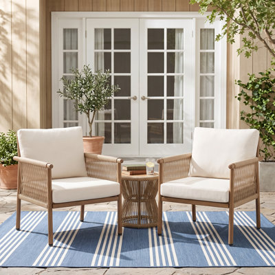 Ensemble de 2 fauteuils de patio en corde tissée moderne avec coussins amovibles d'intérieur et d'extérieur