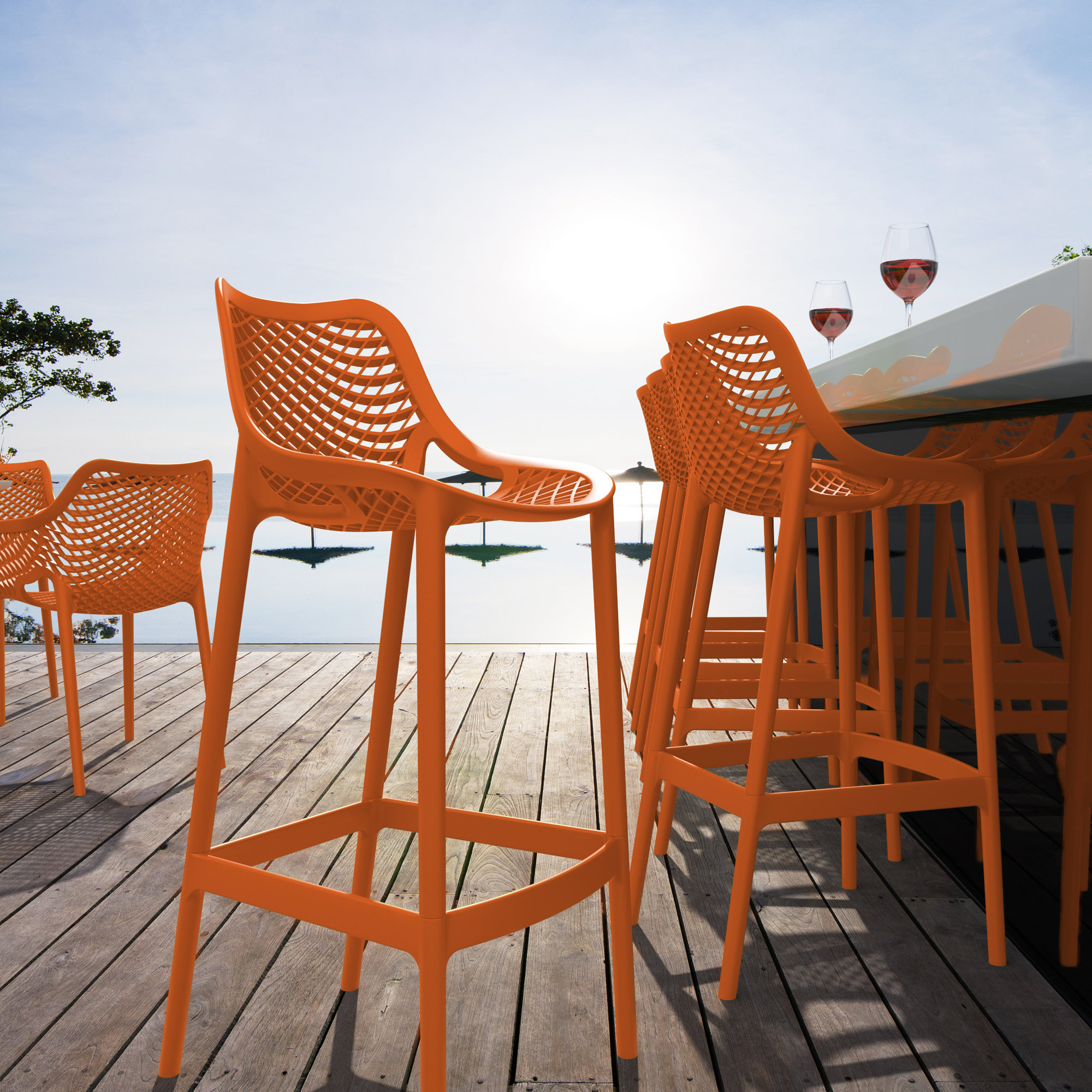 Farrah Patio Bar Stool, Orange, 29.5"