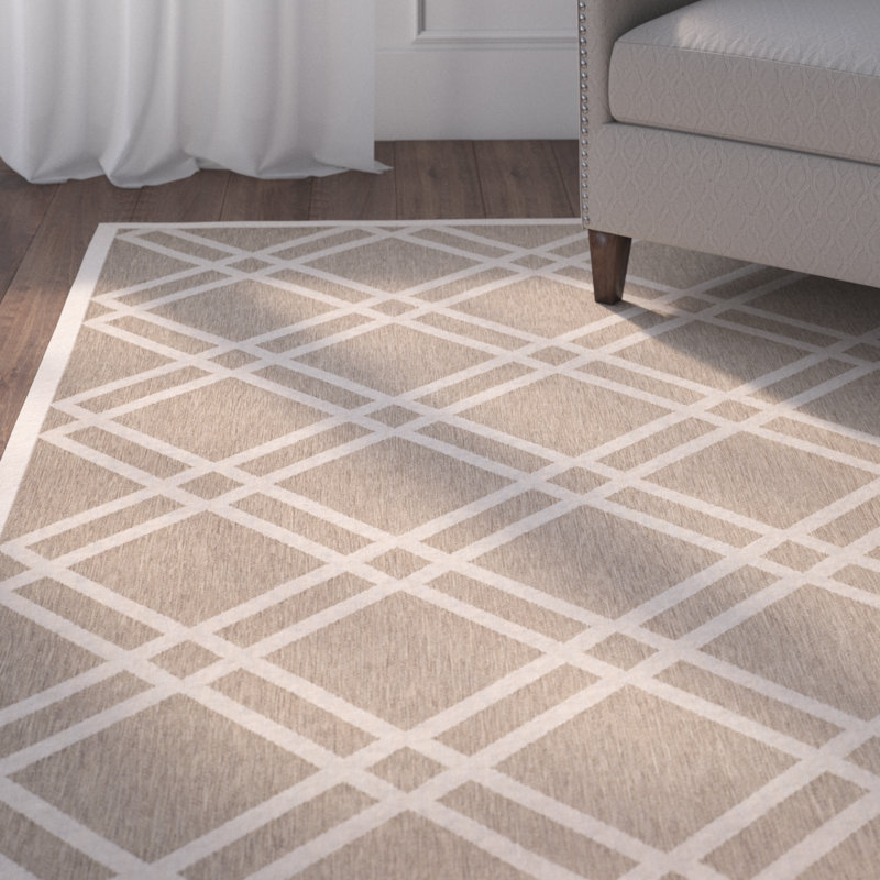 Arneshia Geometric Brown/Bone Indoor/Outdoor Area Rug, Square 7'1