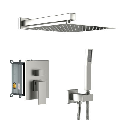 Douche murale de 10 pouces - Tête carrée double dorée avec soupape d'équilibre et système de buse, option portative pour un coffre-fort