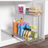 Under Sink Cabinet Organizer Two Tier Pull Out Shelf (14.75W X 21D), Under Sink Sliding Shelf For Kitchen Bathroom Cabinet 2 Tier Chrome