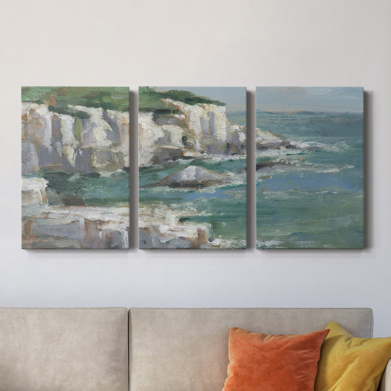 White Sea Cliff I - Toile tendue avec châssis de qualité supérieure - prête à être accrochée, H 12 po x l 24 po x P 1 po