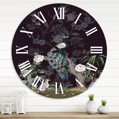 Chinoiserie avec oiseaux et pivoines V - Horloge murale traditionnelle