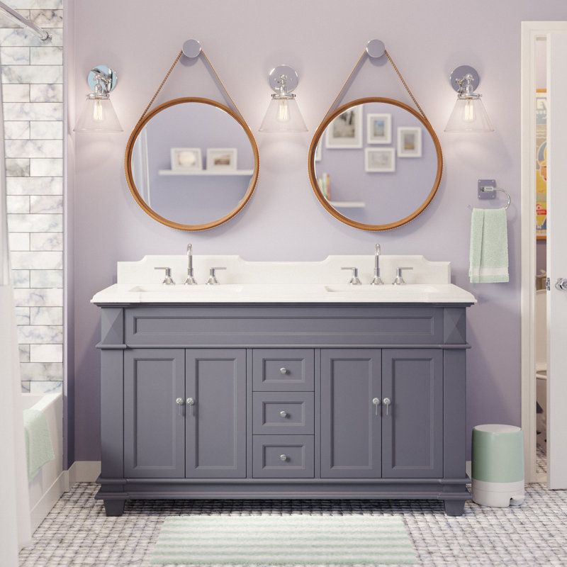 Ensa 60'' Double Bathroom Vanity with Top, Charcoal Gray, Quartz