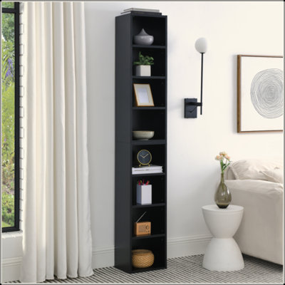 Étagère de rangement multimédia à 8 niveaux, armoire de rangement compacte CD DVD avec tablettes réglables, bibliothèque haute étroite pour le bureau à domicile, bibliothèque multifonctionnelle à deux étages