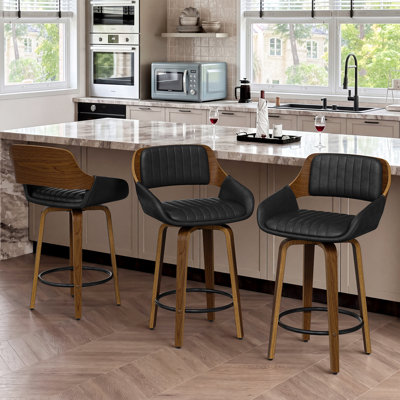 Tabouret de comptoir pivotant rembourré avec structure en bois - beige / brun / noir (ensemble de 4)