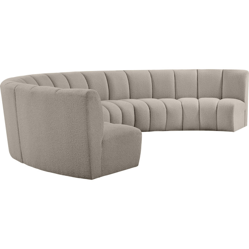 Izen Upholstered Curved Sectional Symmetrical, Brown Boucle Fabric