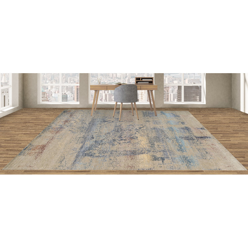 Hand Knotted Abstract Area Rug, Rectangle 9' x 12'