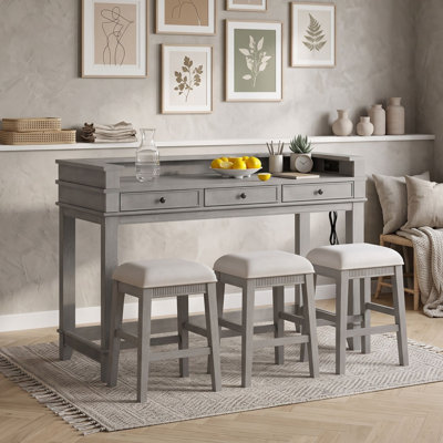Ensemble de salle à manger 4 pièces avec tiroirs de rangement, chaises et port USB