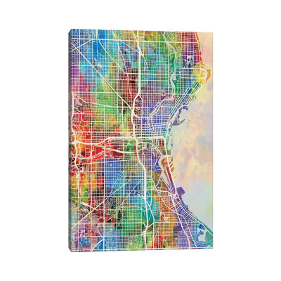 Milwaukee Wisconsin City Map I by Michael Tompsett - Wrapped Canvas Gallery-Wrapped Canvas Giclée