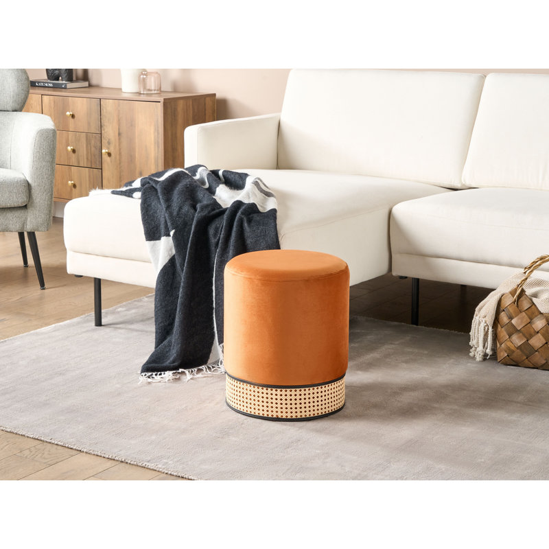 Amanat 35cm Wide Velvet Round Pouf Ottoman, Orange