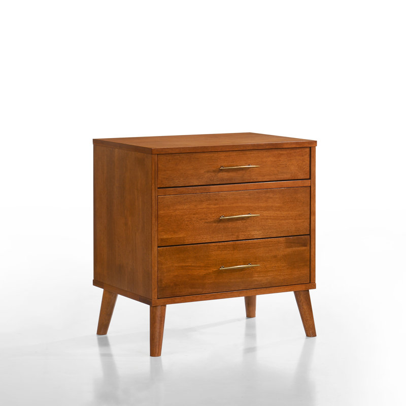 Table de chevet en bois massif à 3 tiroirs Imre