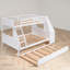 Lit superposé simple au dessus d'un lit double avec lit gigogne, bureau intégré, 3 tiroirs et tablette, moderne, chambre d'enfant-60362435