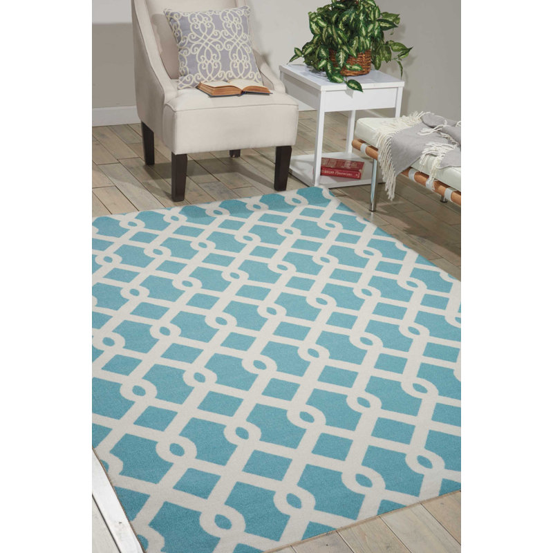 Easterly Geometric Blue/White Outdoor Area Rug, Rectangle 10' x 13'