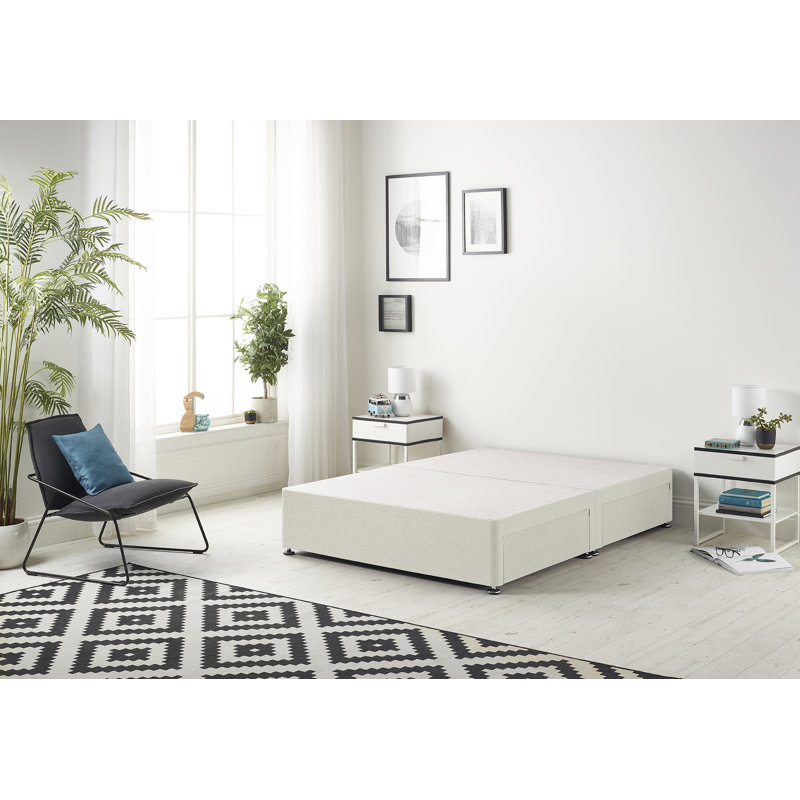 Fayga Plush Velvet Divan Bed Base with Draw Options, 2 Drawers, Ivory, Super King (6')