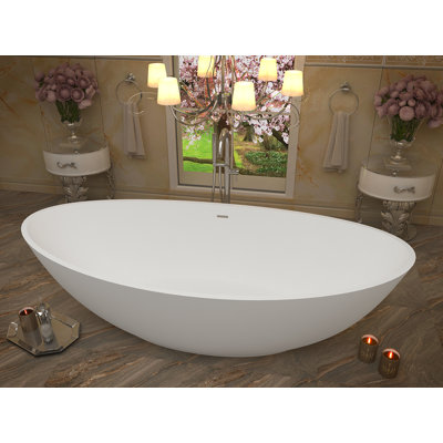 Masoko 74.4'' x 33.5'' Freestanding Soaking Solid Surface Bathtub