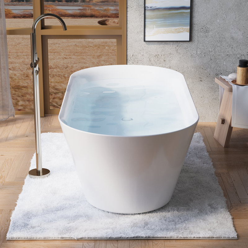 71 Inch,77-Gallon Freestanding Soaking Bathtub, 100% Pure Virgin Acrylic With Drain And Overflow,Glossy White