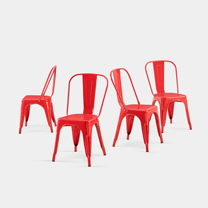 Kalya 18'' H Metal Stacking Side Chair, 4, Red