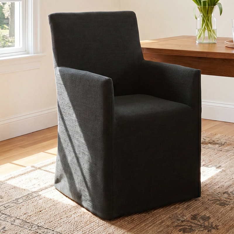 Silvia 20'' H Upholstered Armchair, Zuma White Textured Linen