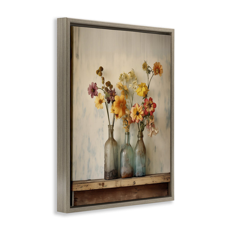 Tablette flottante Rustic Spring Flowers, design par Arlington Prints, Cadre flottant orme Montalcino, H 31 po x l 25 po