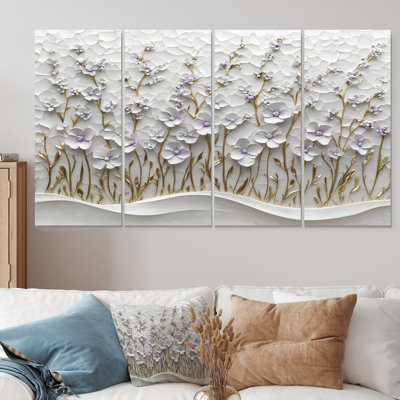 Pure Wildflower Horizons - Art mural fleurs sauvages - Art mural traditionnel pour le salon, 4 pièces