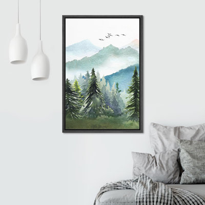 Paysage de forêt boisée «Watercolor Green Forest Tree Mountain» sur