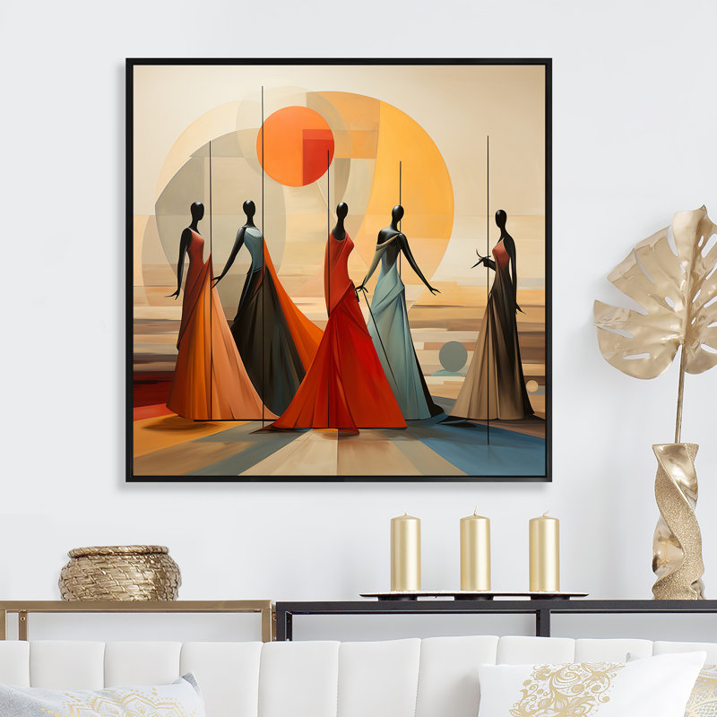 Jaune synchronisé Dance Rhythms II - Dance, art mural, Cadre flottant noir, 36" H x 36" W