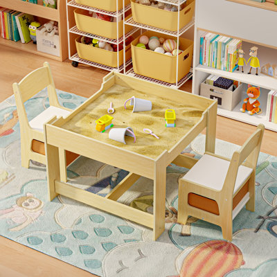 Ensemble multifonctionnel de table et de chaises pour enfants 3 pièces avec plateau amovible, tiroirs de rangement intégrés et tablette ouverte - idéal pour jouer, dessiner, manger et bricoler