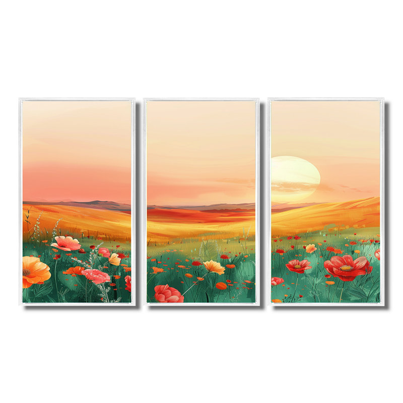 «Flower Meadows At Sunset II - Landscape Mountains», ensemble d'art mural, H 28 po x l 36 po x P 1 po