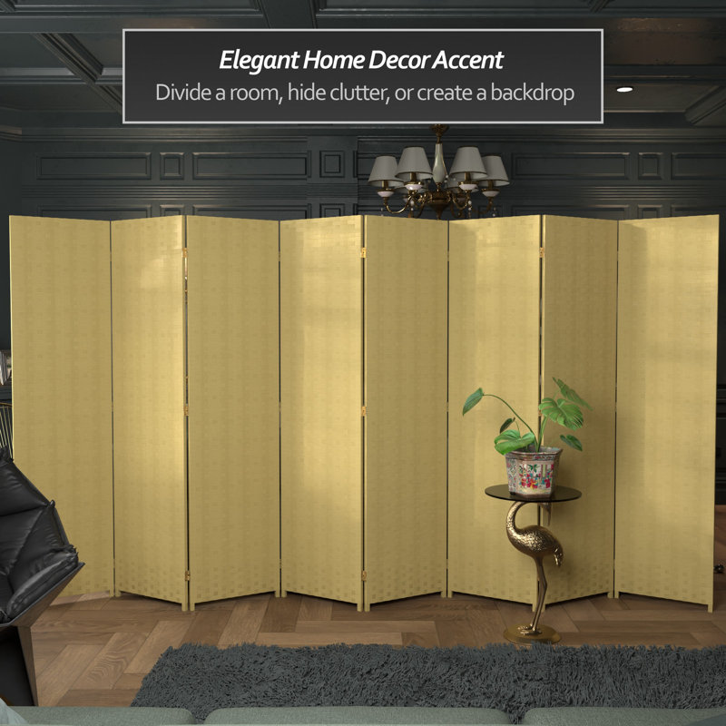 70.75" x 140" 8 Panel Room Divider, Dark Beige, 70.75" H x 140" W x 0.75" D, 8