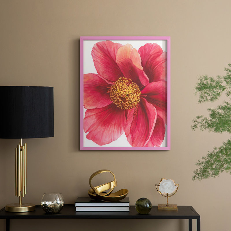 Impression sur arbre pivoine II - bois massif, H 11 po x l 9 po, Rose