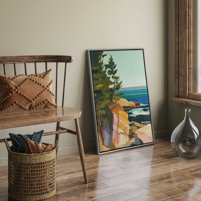 Seacliff Whispers V1 par Azure Artisanal Studio, Cadre flottant en chrome poli, H 32 po x l 22 po x P 1,75 po
