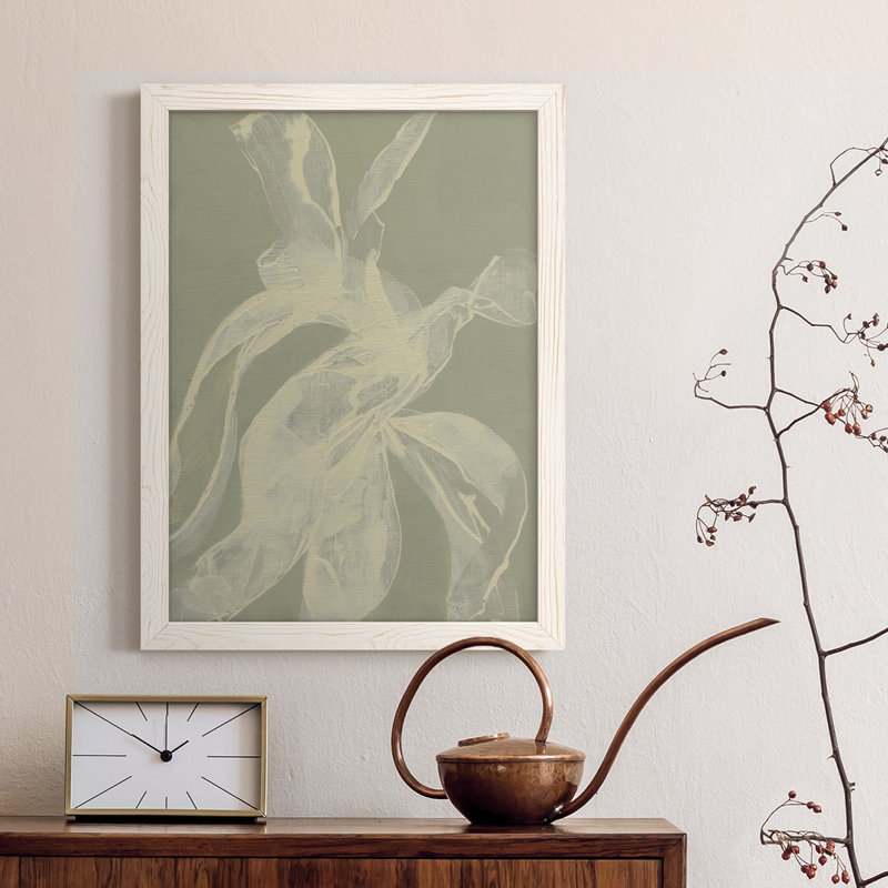 White Ribbon on Celadon I - Peinture sur toile encadrée, H 24 po x l 20 po x P 1 po, Blanc