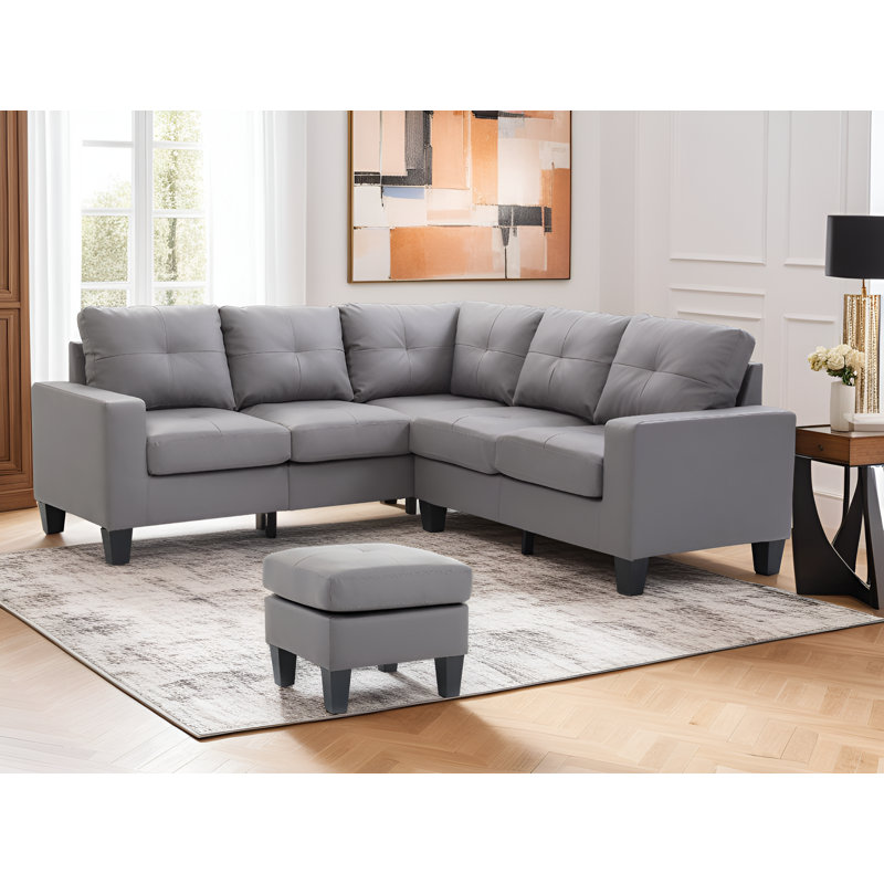 Canapé modulaire en similicuir avec repose-pieds Grèce, Gris