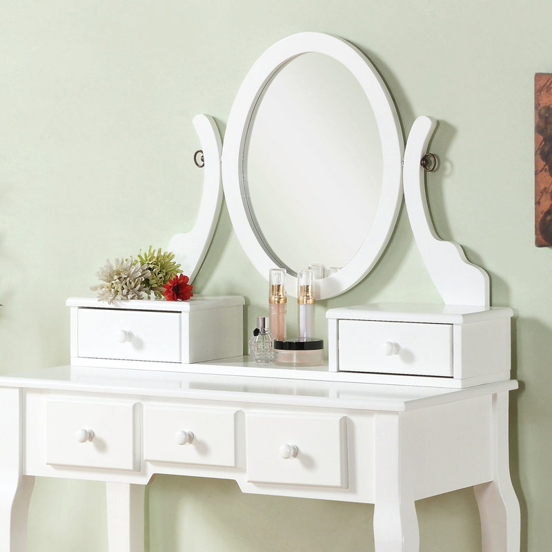 Wood Make-Up Vanity Table And Stool Set For Bedroom, White