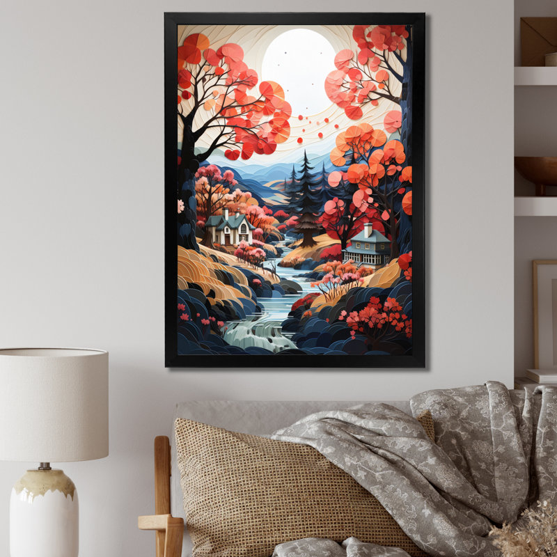 Farmhouse - harmonie rouge et grise I, Cadre simple noir, H 20 po x l 12 po x P 1 po